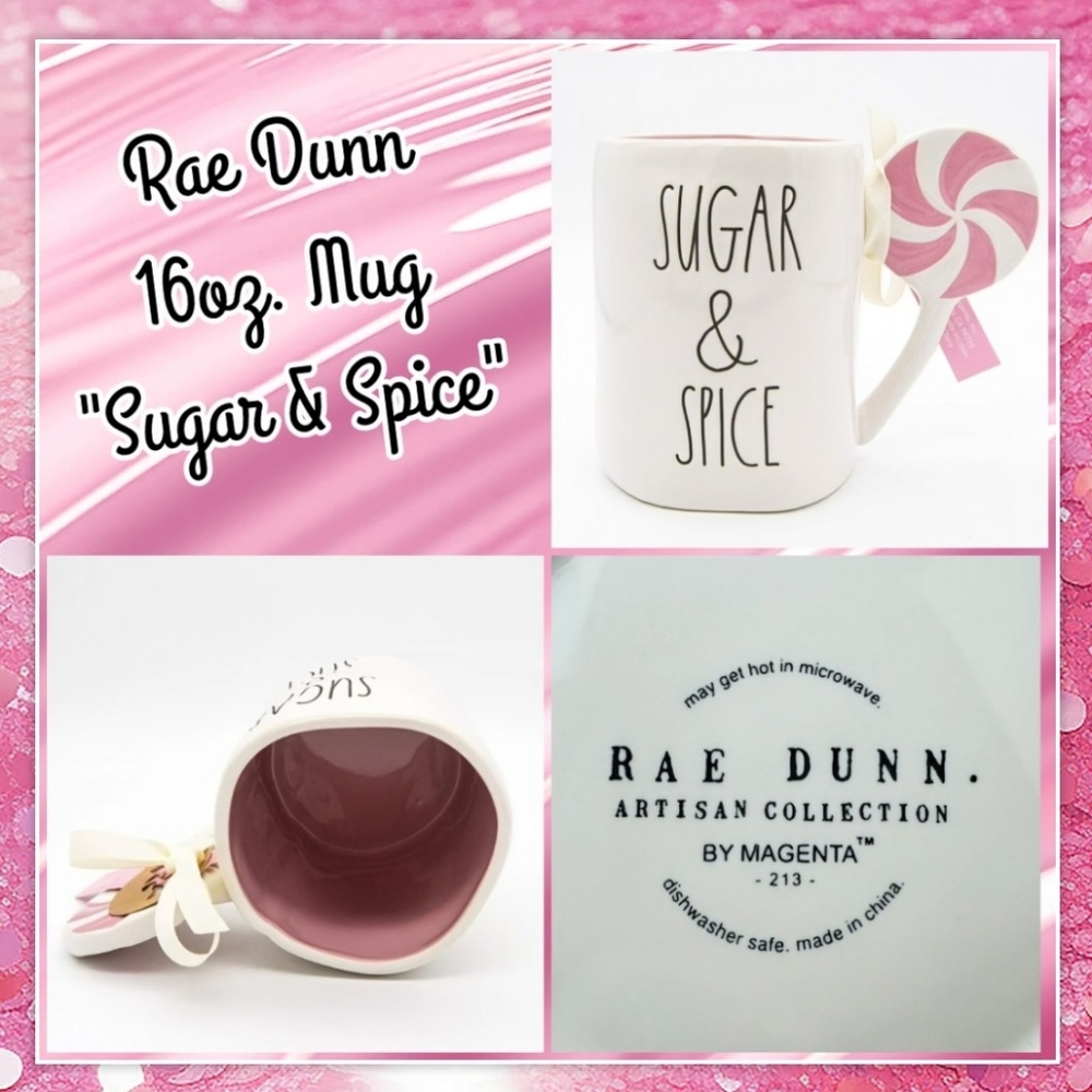 Rae Dunn, "Sugar & Spice" 16oz. Mug, with Candy Cane Handle, NWT
